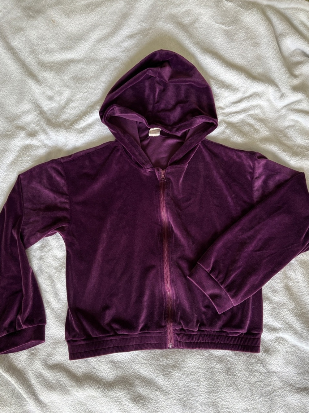 Kids Velour Zip-Up Hoodie Jacket in Plum